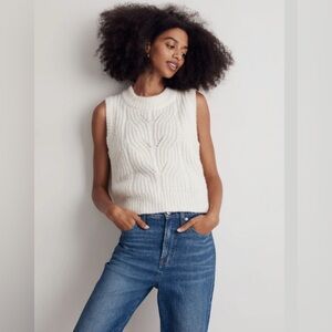 Madewell Pointelle Knowe Sweater Vest Antique Cream Size Medium